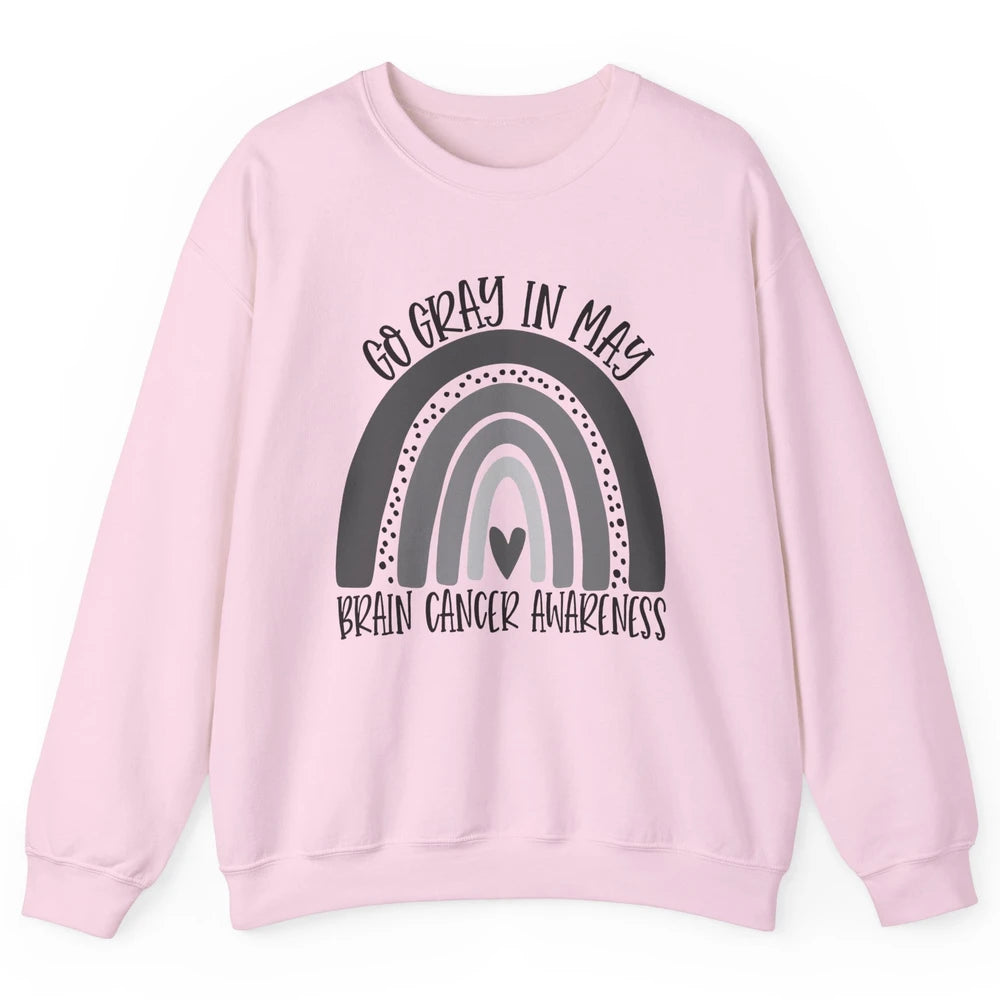 Brain Cancer Awareness Go Gray In May Gray Rainbow Heart Unisex Crewneck Sweatshirt