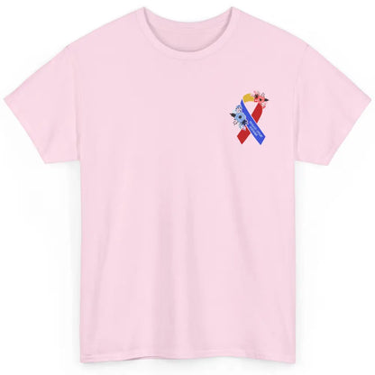 Thoracic Outlet Syndrome Awareness Floral Blue Red Ribbon Classic Unisex T-Shirt