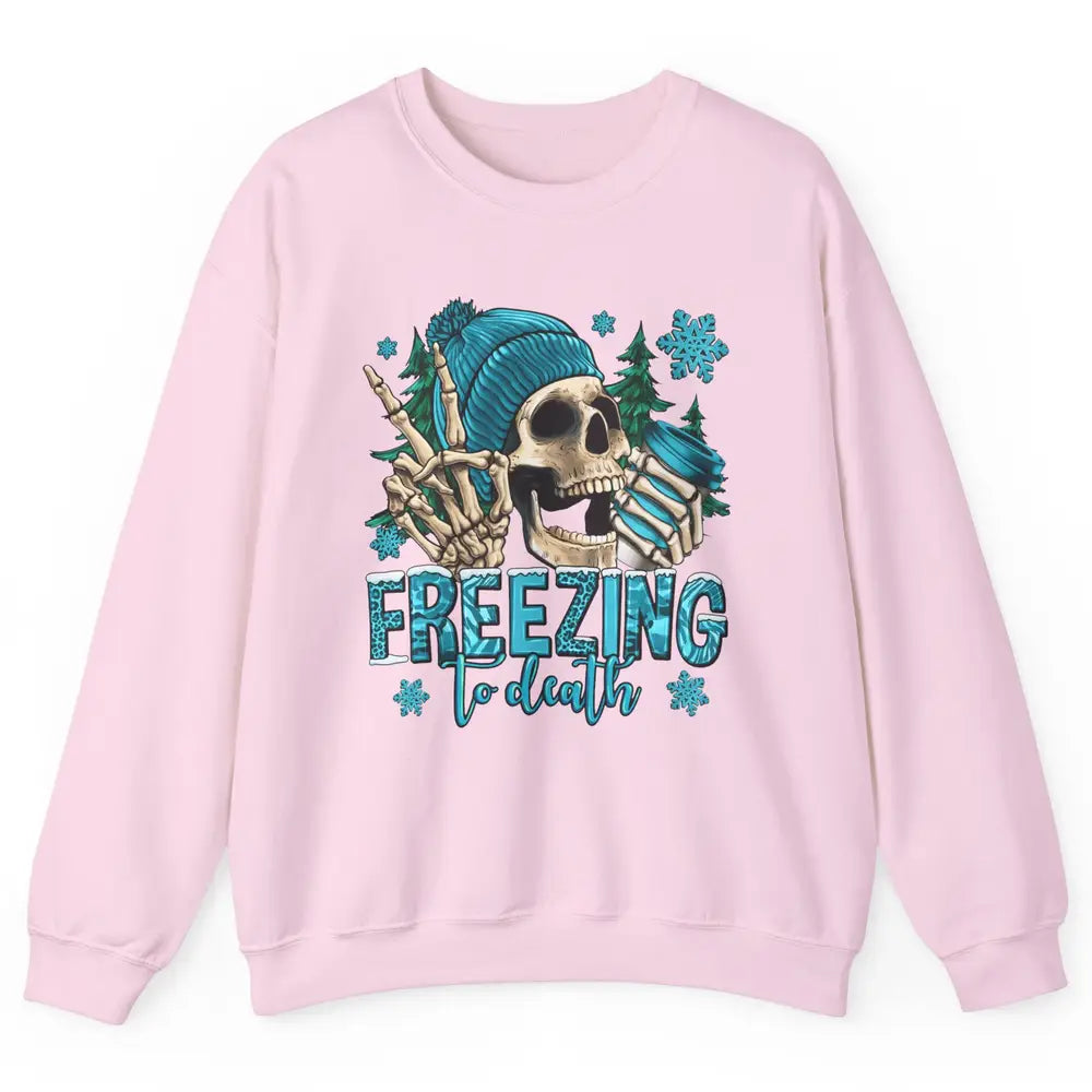 Funny Leopard Skull Freezing To Death Funny Christmas Winter Unisex Crewneck Sweatshirt