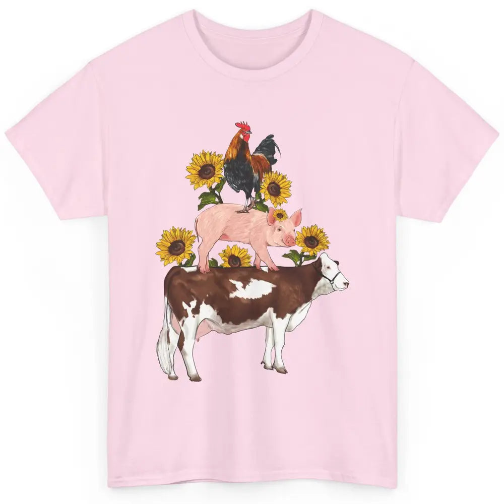 Sunflower Western Farm Life Animals Vegan Cow Pig Rooster Classic Unisex T-Shirt