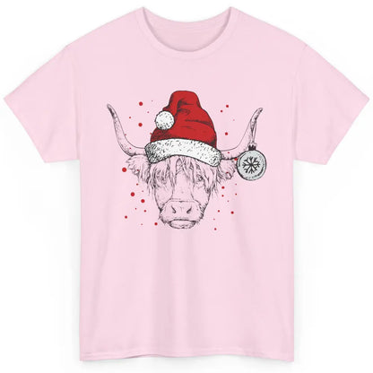 Cute Highland Cow Christmas With Santa Hat Western Xmas Cow Classic Unisex T-Shirt