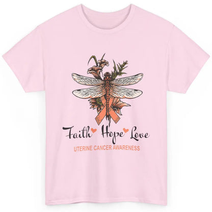 Faith Hope Love Dragonfly Peach Uterine Cancer Awareness Classic Unisex T-Shirt