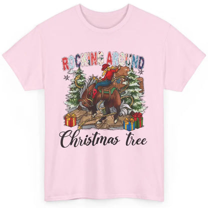 Funny Cowgirl Horsing Rocking Around Christmas Tree Western Classic Unisex T-Shirt