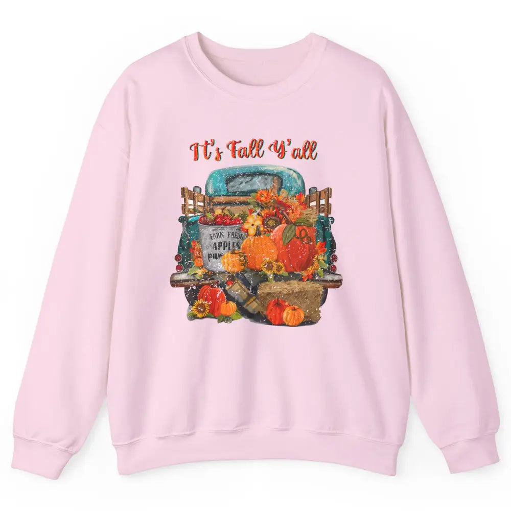 Retro Pumpkin Truck Sunflower Western Pumpkin Season Fall Unisex Crewneck Sweatshirt