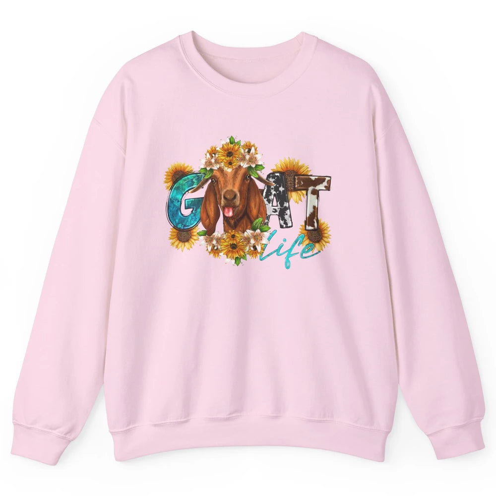 Sunflower Goat Life Just A Girl Who Love Goat Farmer Western Unisex Crewneck Sweatshirt