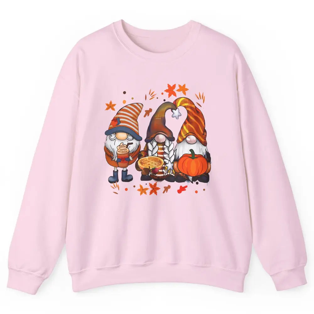 Retro Fall Gnomies Pumpkin Falling Leaves Thanksgiving Gnome Unisex Crewneck Sweatshirt