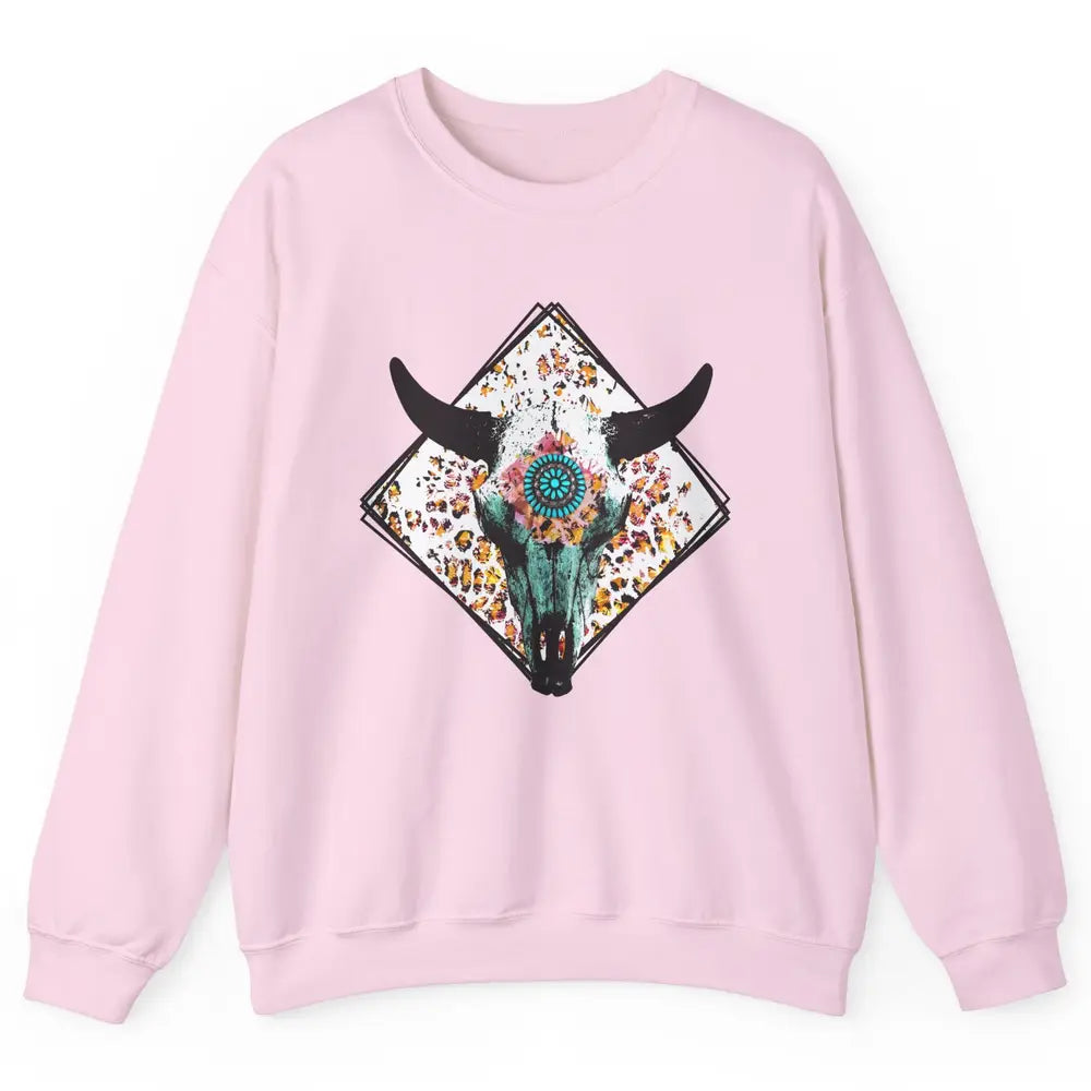 Aztec Heifer Steer Cow Skull Cowboy Gemstone Leopard Vintage Unisex Crewneck Sweatshirt