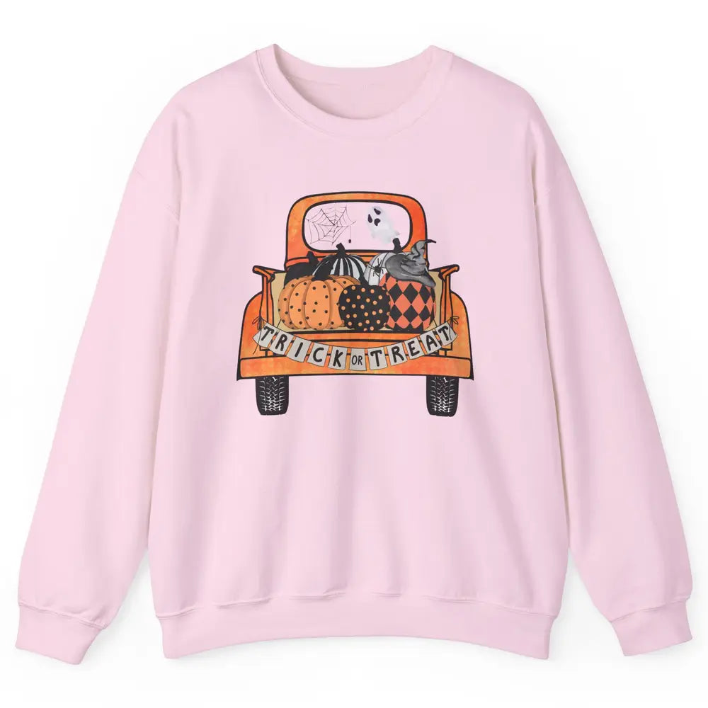 Retro Fall Pumpkin Truck Fall Halloween Trick Or Treat Gift Unisex Crewneck Sweatshirt