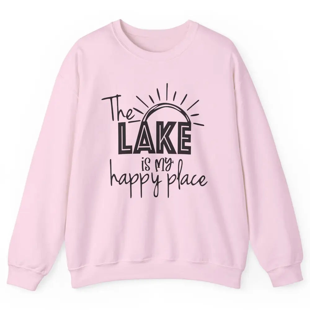 The Lake Is My Happy Place Summer Sunrays Lake Days Kayaking Unisex Crewneck Sweatshirt