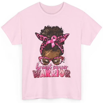 Afro Black Woman Breast Cancer Awareness Messy Bun Leopard Classic Unisex T-Shirt