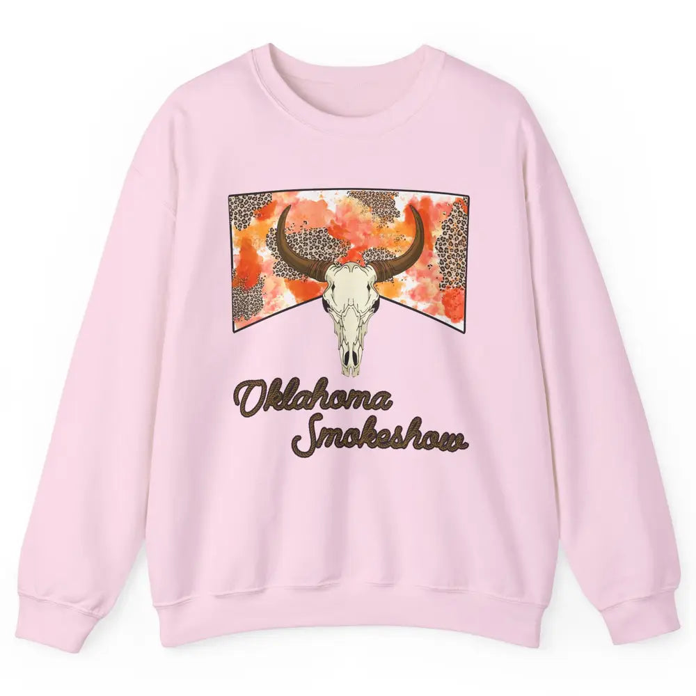 Boho Bull Skull Cow Print Oklahoma Smokeshow Western Country Unisex Crewneck Sweatshirt