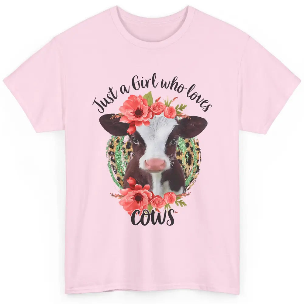 Cute Just A Girl Love Cow Heifer Floral Highland Cow Farm Classic Unisex T-Shirt