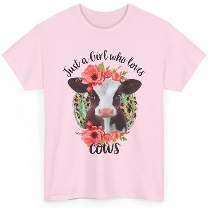 Cute Just A Girl Love Cow Heifer Floral Highland Cow Farm Classic Unisex T-Shirt