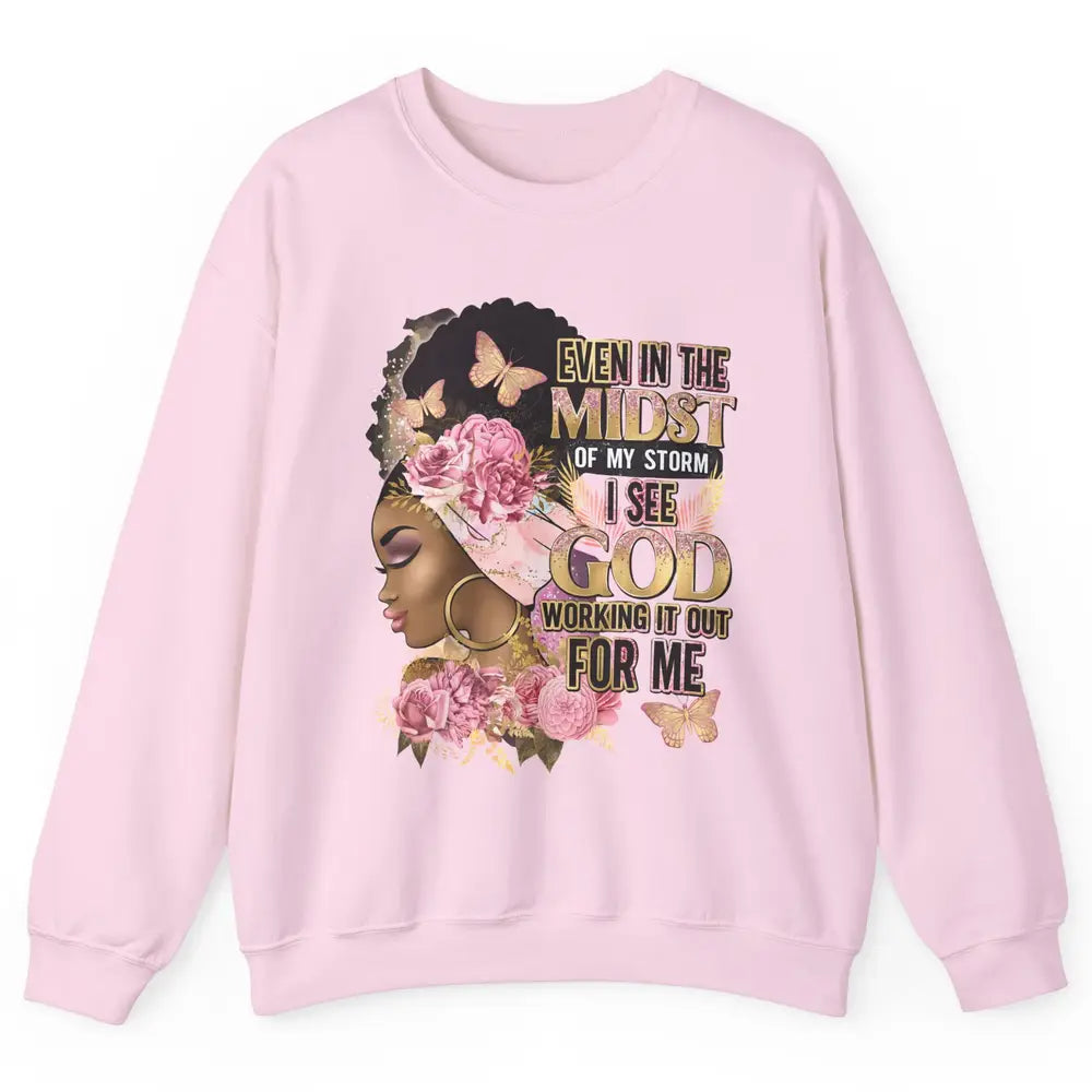 Black Girl In The Midst Of Storm Afro Woman Christian Belief Unisex Crewneck Sweatshirt