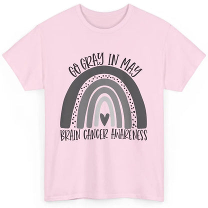 Brain Cancer Awareness Go Gray In May Gray Rainbow Heart Classic Unisex T-Shirt