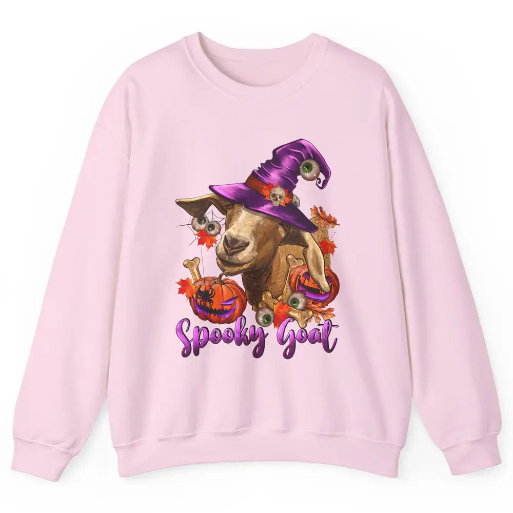 Funny Goat Witch Pumpkin Fall Leaves Halloween Goat Mom Unisex Crewneck Sweatshirt