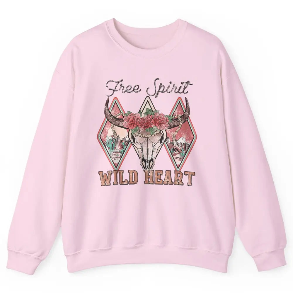 Bull Skull Free Spirit Wild Heart Valentine Western Rodeo Unisex Crewneck Sweatshirt