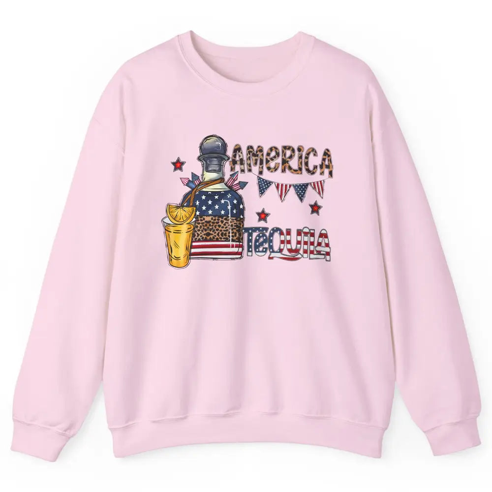 America Tequila Leopard Western Country 4th Of July Party Unisex Crewneck Sweatshirt