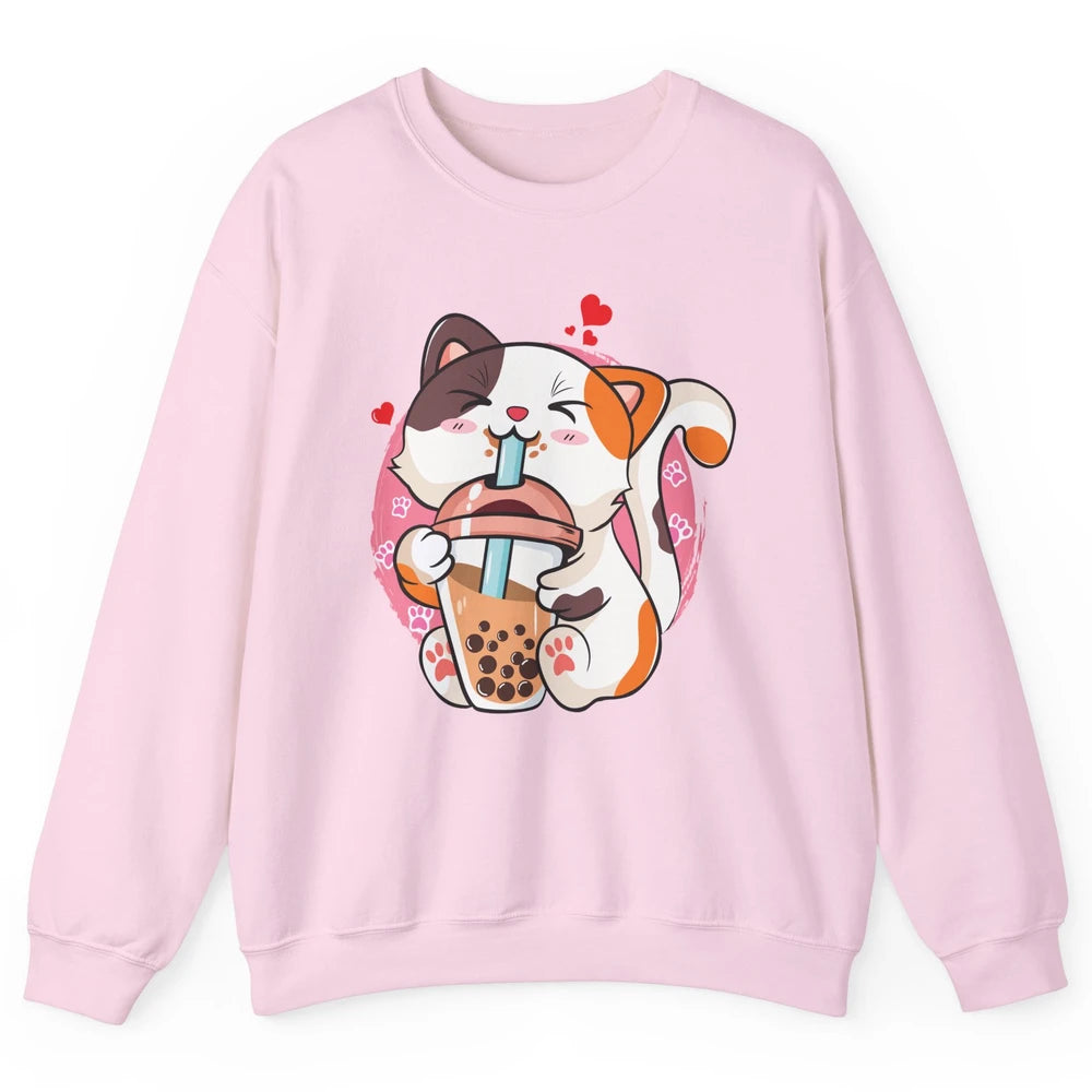 Boba Tea Cat Kawaii Cat Drink Milk Tea Kawaii Boba Cat Lover Unisex Crewneck Sweatshirt