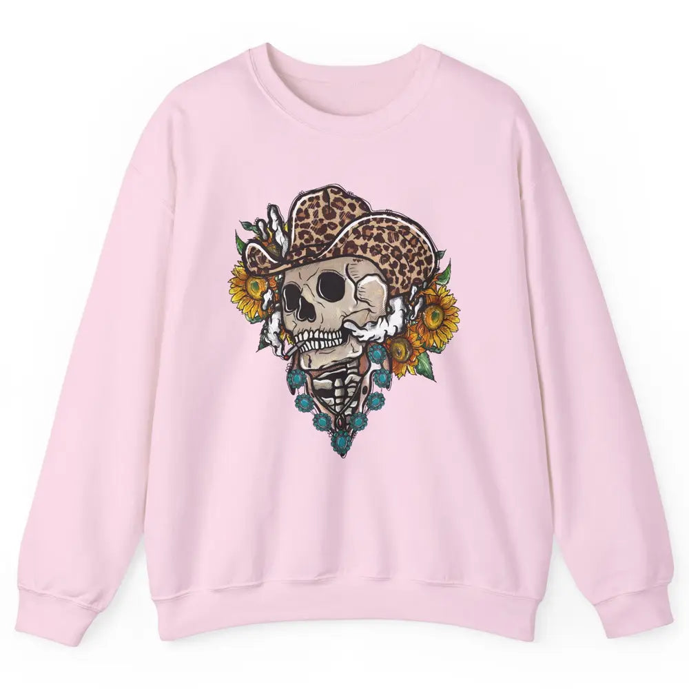 Sunflower Leopard Cowboy Skull Gemstone Western Country Gift Unisex Crewneck Sweatshirt