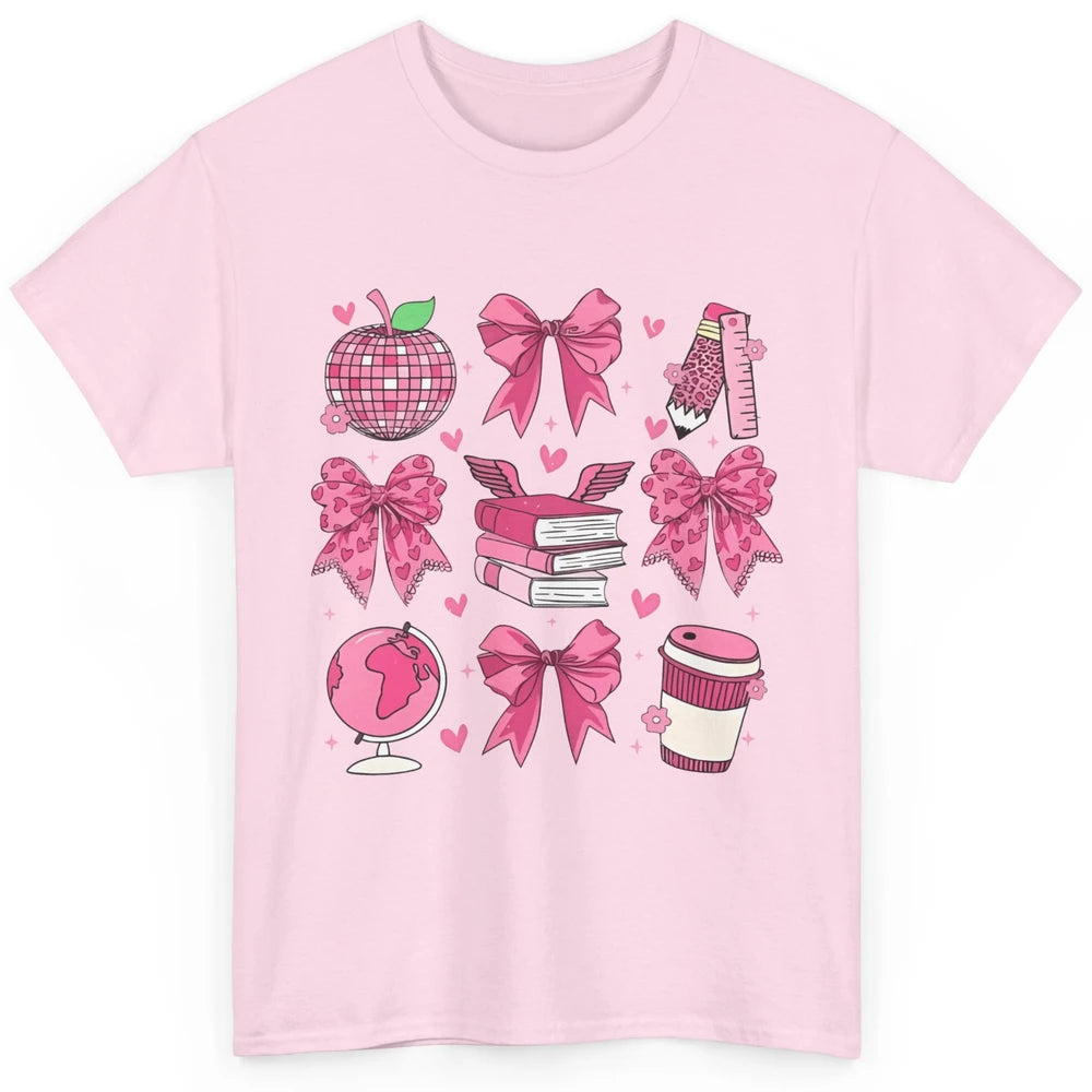 Cute Set Of Bows Coquette Coffee Apple Pink Valentine's Day Love Leopard Heart Back To School Latte Book Teacher Students Classic Unisex T-Shirt