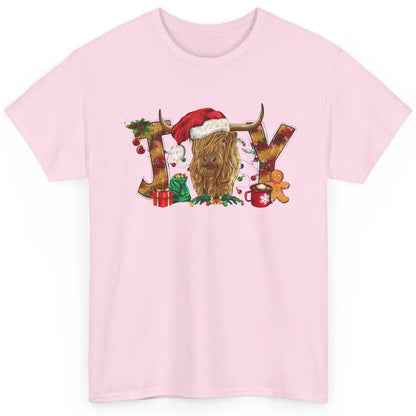 Highland Cow Joy Santa Hat Gingerbread Christmas Farm Gift Classic Unisex T-Shirt