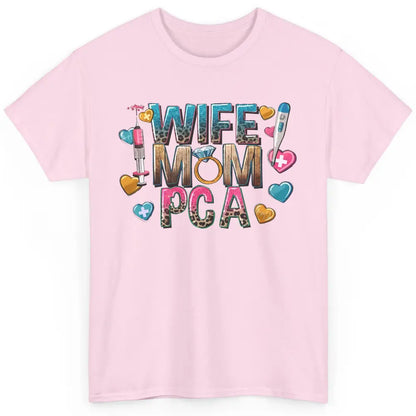 Wife Mom PCA Leopard Heart Western PCA Valentines Day Nurse Classic Unisex T-Shirt