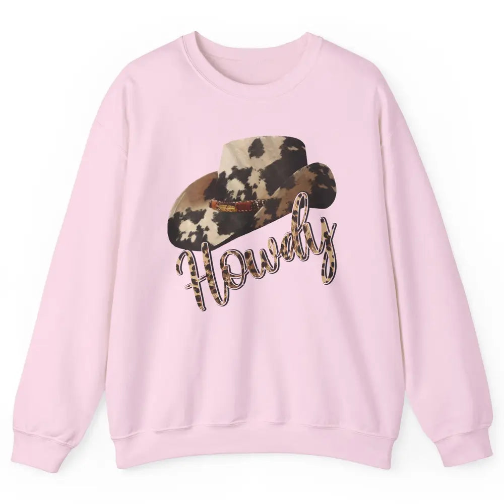 Vintage Leopard Cowboy Hat Howdy Western Country Cowgirls Unisex Crewneck Sweatshirt