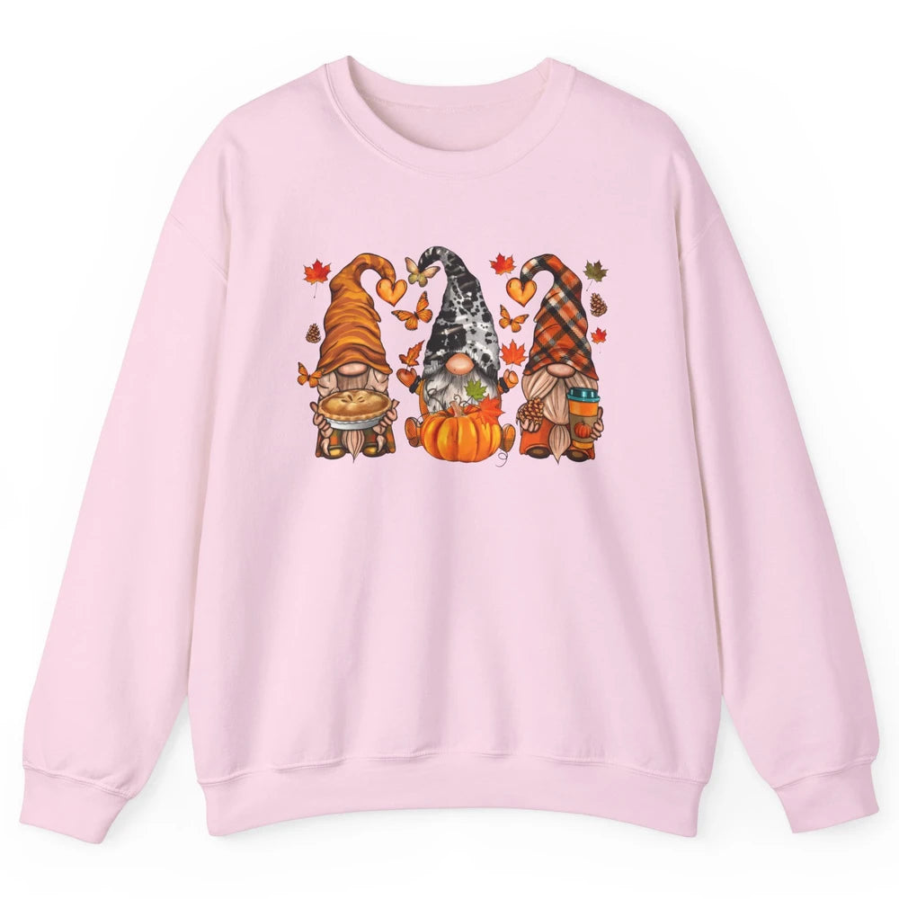 Retro Fall Gnomies Pumpkin Falling Leaves Thanksgiving Gnome Unisex Crewneck Sweatshirt