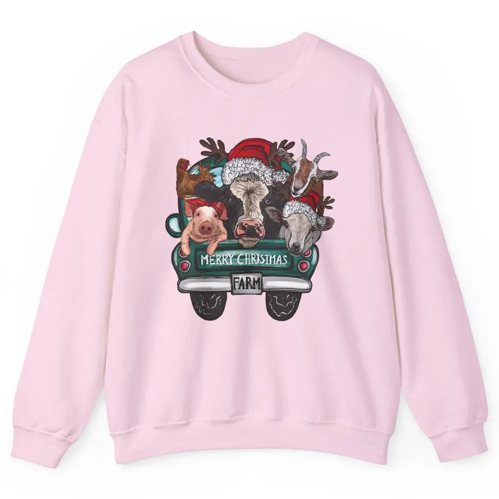 Heifer Merry Christmas Truck Pig Goat Farm Animals Christmas Unisex Crewneck Sweatshirt