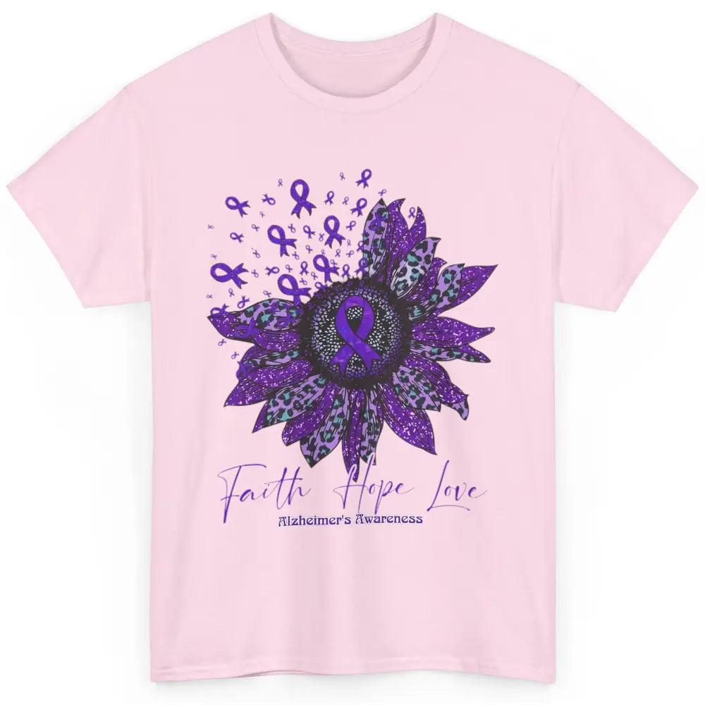 Faith Hope Love Purple Sunflower Alzheimer Brain Awareness Classic Unisex T-Shirt