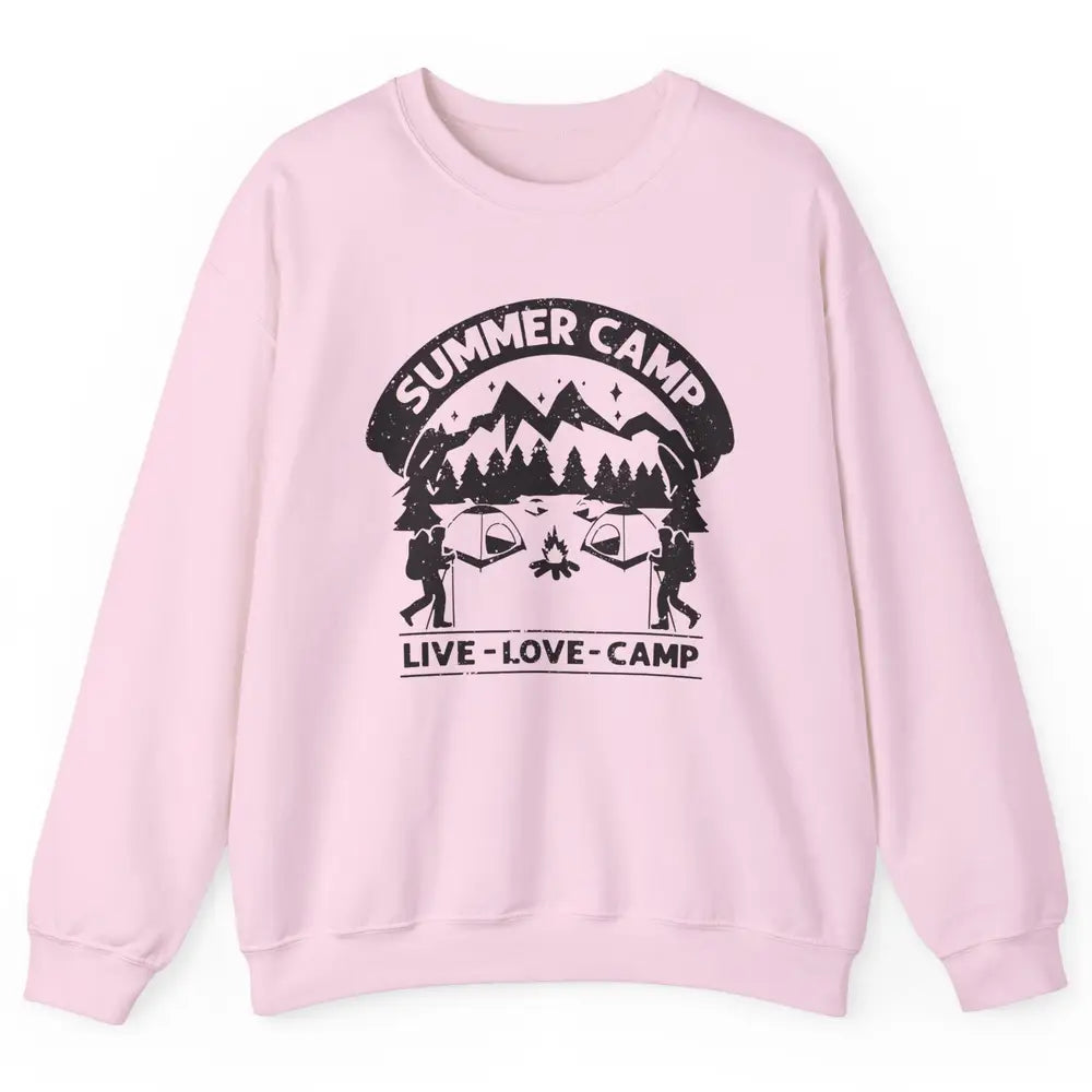 Summer Camp Live Love Camp Vacation Camping Hiking Retro Unisex Crewneck Sweatshirt