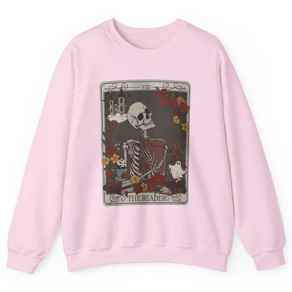 Retro Skeleton Reading Books The Reader Tarot Card Halloween Unisex Crewneck Sweatshirt