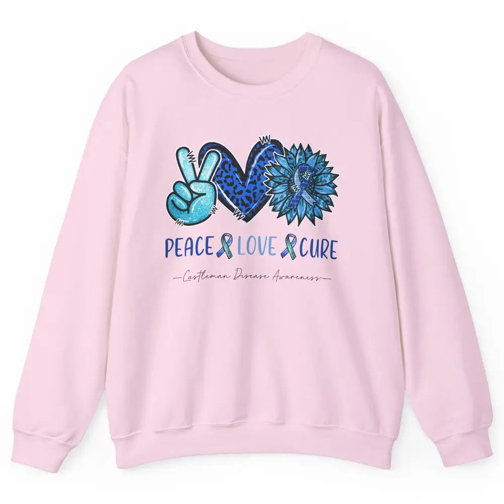 Castleman Disease Awareness Blue Ribbon Peace Love Cure Unisex Crewneck Sweatshirt