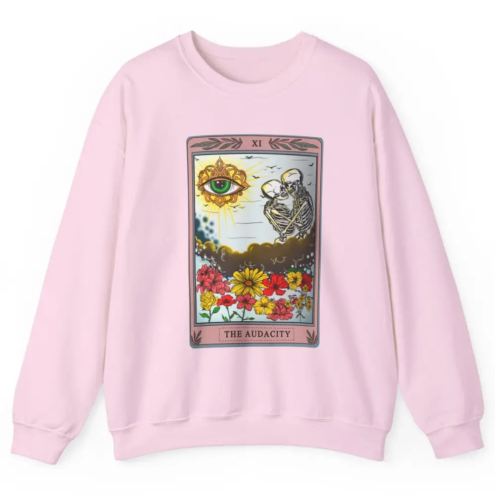 Retro Skeleton Riding Cloud The Audacity Tarot Card Rainbow Unisex Crewneck Sweatshirt