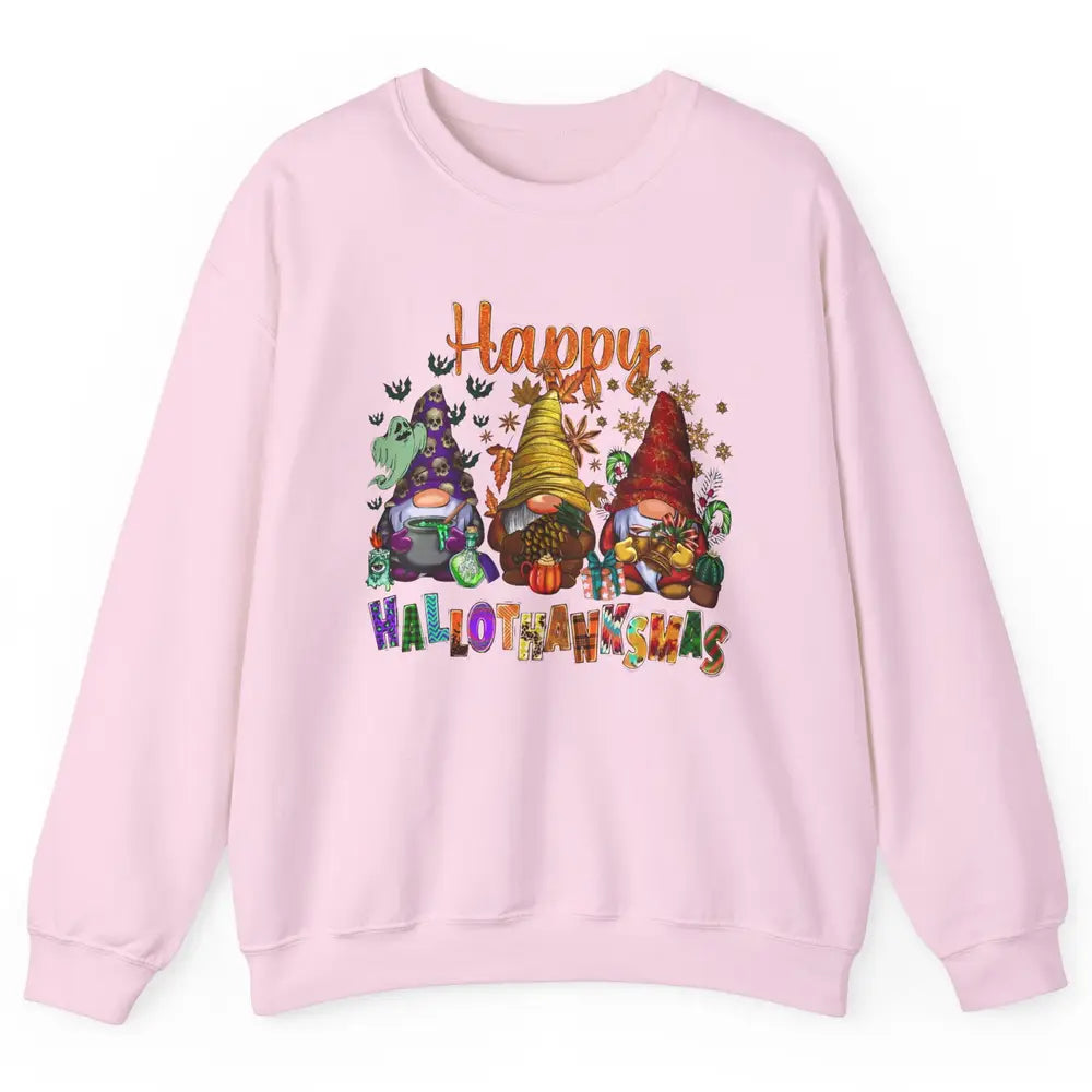 Pumpkin Gnomes Hallo-thank-mas Halloween Thanksgiving Xmas Unisex Crewneck Sweatshirt