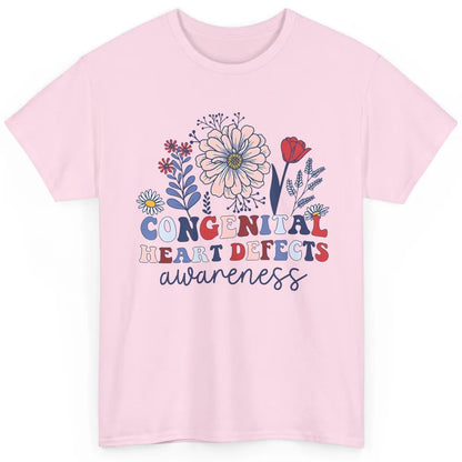 Congenital Heart Defects CHD Awareness Red Ribbon Wildflower Classic Unisex T-Shirt