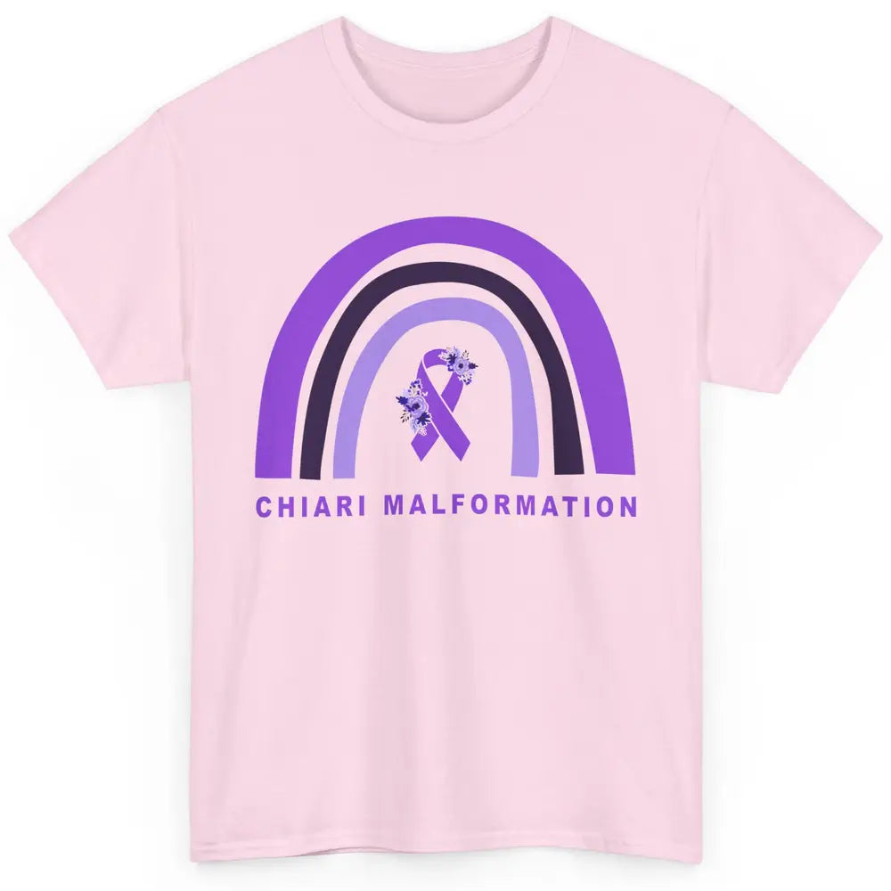 Chiari Malformation Awareness Floral Purple Ribbon Rainbow Classic Unisex T-Shirt