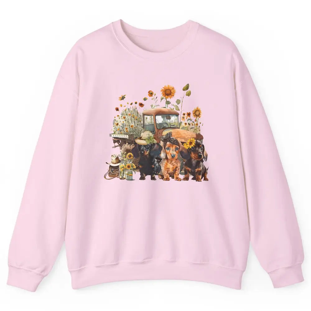 Vintage Truck And Sunflower Dachshund Mom Dachshund Lovers Unisex Crewneck Sweatshirt