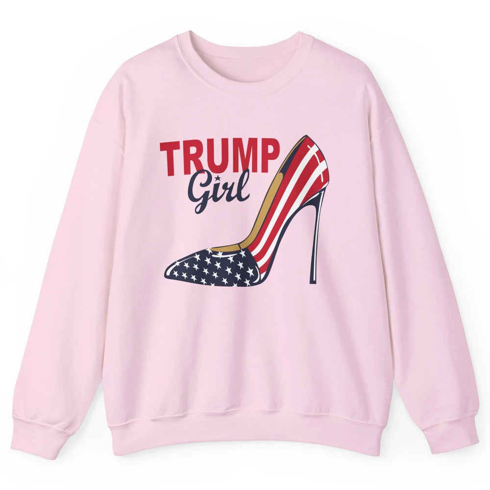 Trump Girl American Flag High Heels Republican Trump Support Unisex Crewneck Sweatshirt