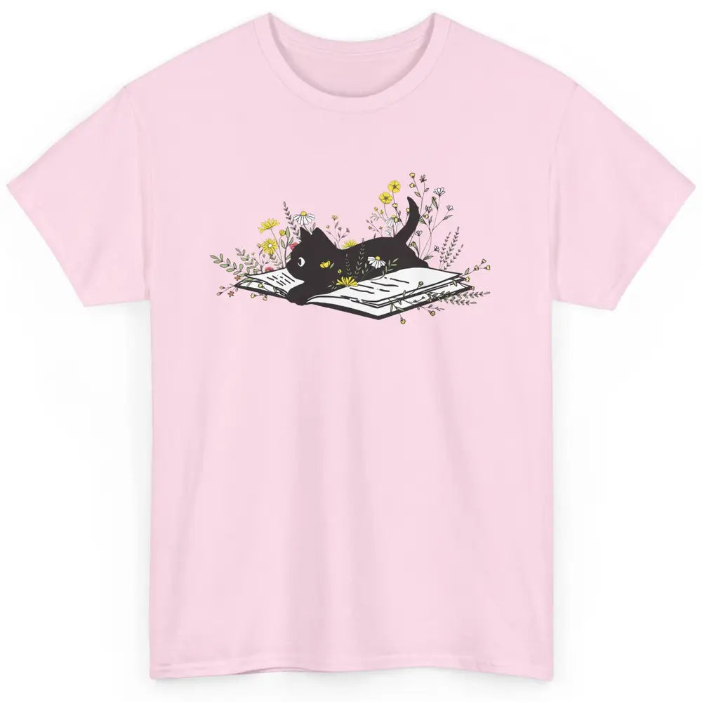 Cute Book Cat Floral Book Nerd Black Cat Lover Reader Gift Classic Unisex T-Shirt