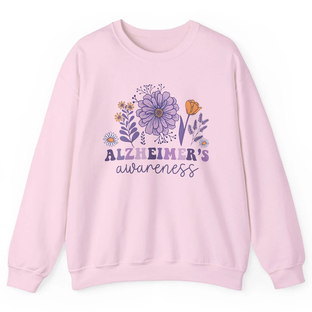 Alzheimer's Awareness Wildflower Dementia Inspirational Gift Unisex Crewneck Sweatshirt