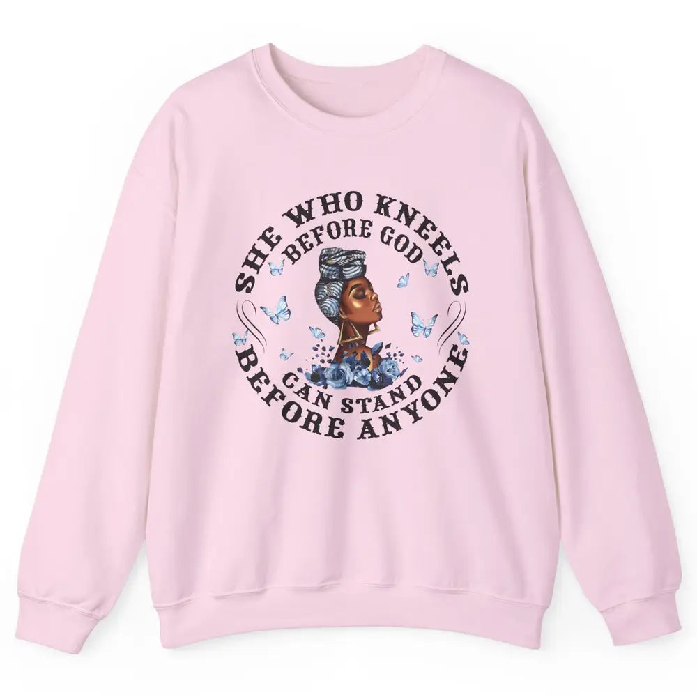 Black Girl She Who Kneels Before God Christian Afro Women Unisex Crewneck Sweatshirt