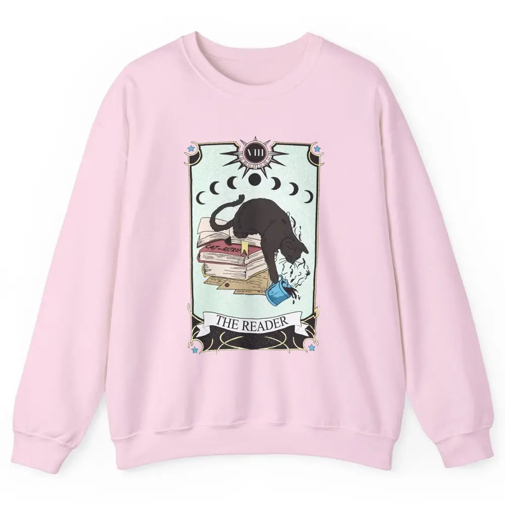 Witchy Black Cat The Reader Tarot Card Mystic Celestial Moon Unisex Crewneck Sweatshirt