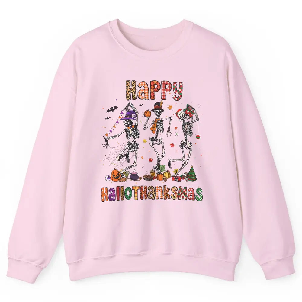 Funny Dancing Skeleton Happy Hallo-thank-mas Fall Pumpkin Unisex Crewneck Sweatshirt