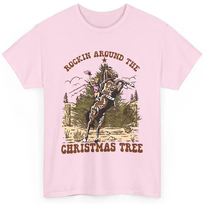 Funny Cowgirl Horsing Rocking Around Christmas Tree Western Classic Unisex T-Shirt