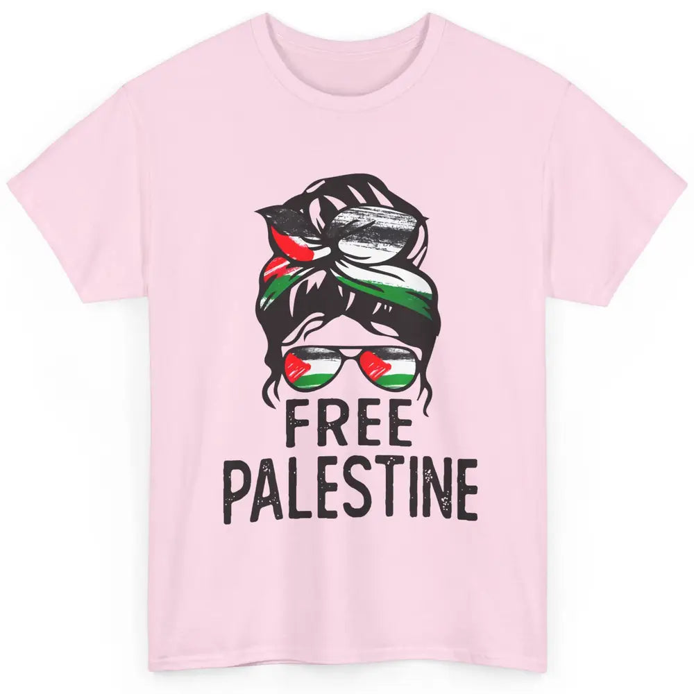 Free Palestine Flag Save Gaza Messy Bun Hair Classic Unisex T-Shirt