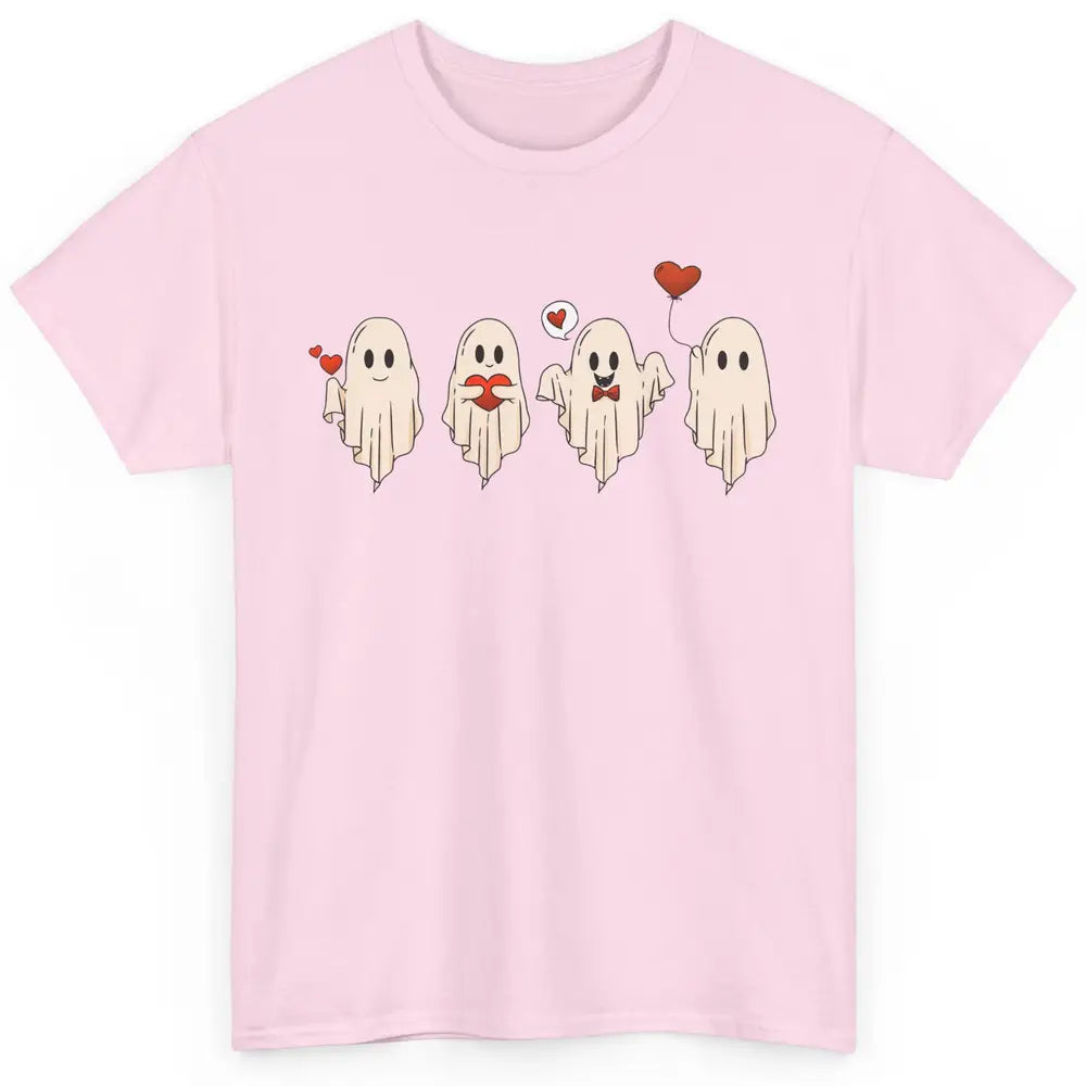 Cute Ghost Valentines Red Heart Spooky Valentine's Day Classic Unisex T-Shirt