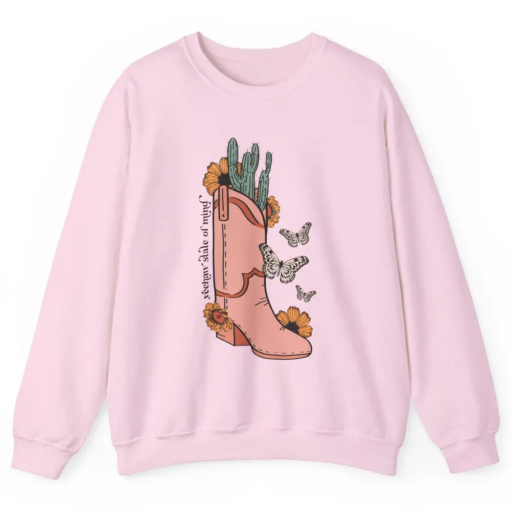 Yeehaw State of Mind Western Cowgirl Boot Desert Sunflower Unisex Crewneck Sweatshirt