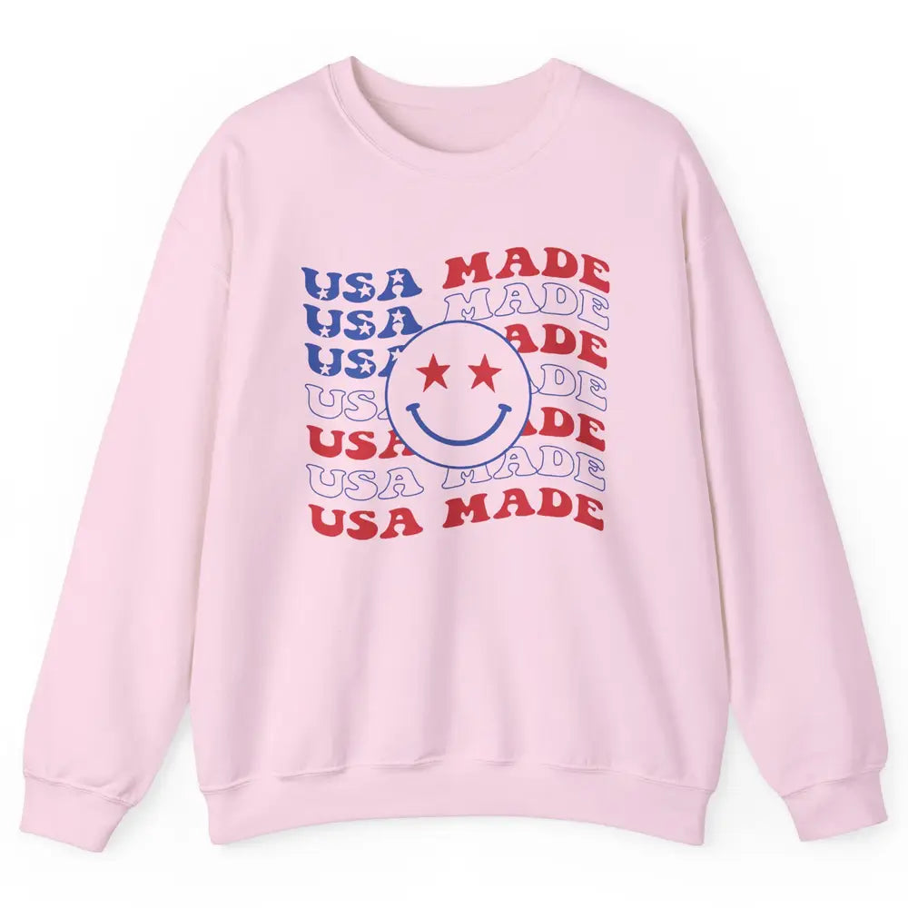 US Flag America Made Smiley Face July 4th American Patriots Unisex Crewneck Sweatshirt